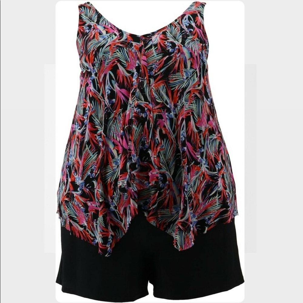 Fit 4 U V-Neck Handkerchief Hem Top with Swim Short
